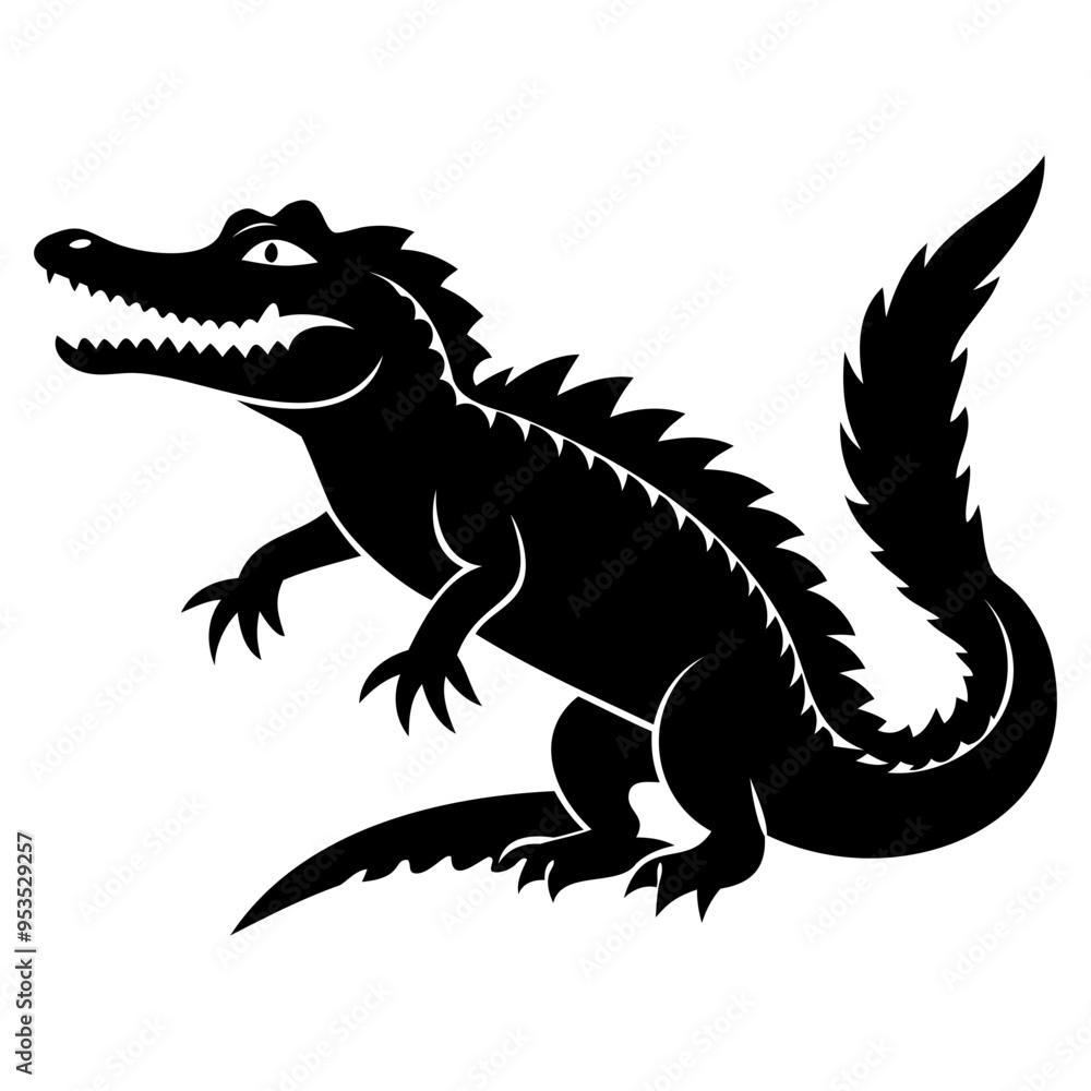 Fototapeta premium Alligator Black silhouette vector illustration Isolated on a white background