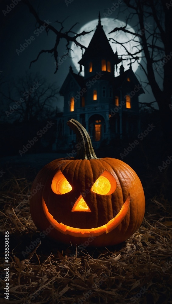 A Halloween pumpkin with glowing eyes, evoking a spooky atmosphere. A Halloween pumpkin with glowing eyes, evoking a spooky atmosphere.