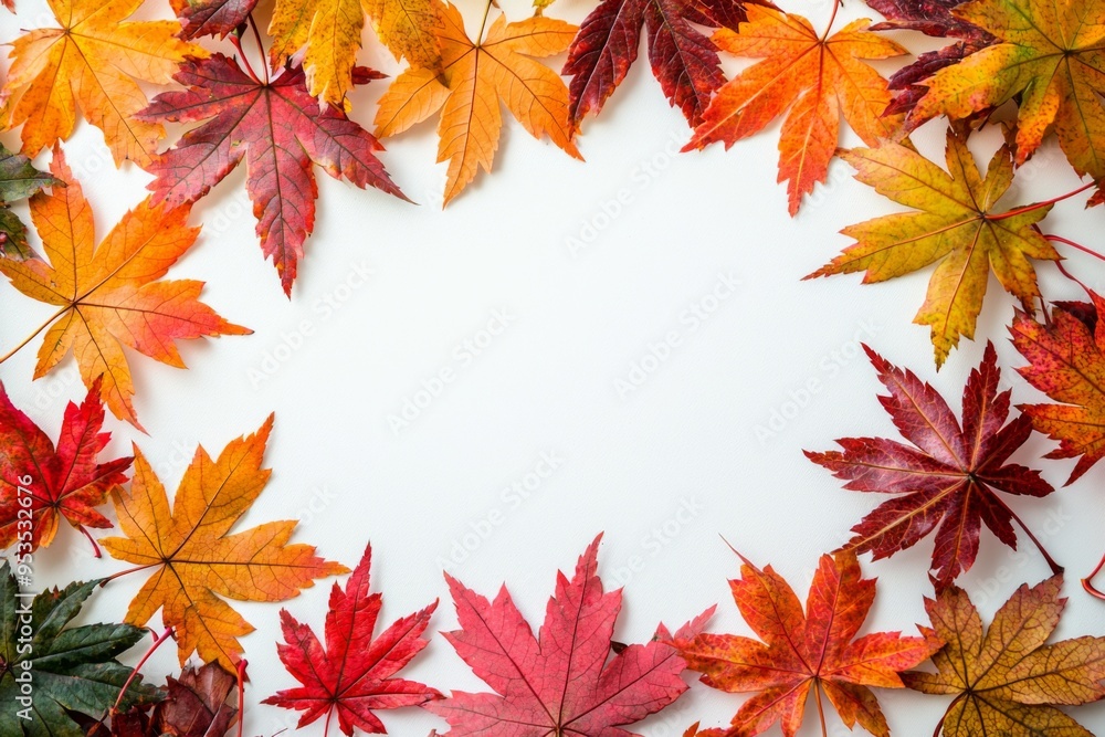 Autumn Maple Leaves Flat Lay White Background created with Generative AI Autumn Maple Leaves Flat Lay White Background created with Generative AI