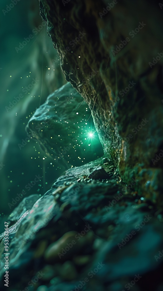 Glowing Insect Illuminates Mysterious Cave with Soft Green Light Glowing Insect Illuminates Mysterious Cave with Soft Green Light