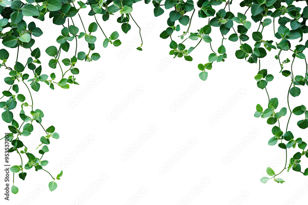 Green vines with leaves hanging from the top, isolated on PNG cutout background Green vines with leaves hanging from the top, isolated on PNG cutout background