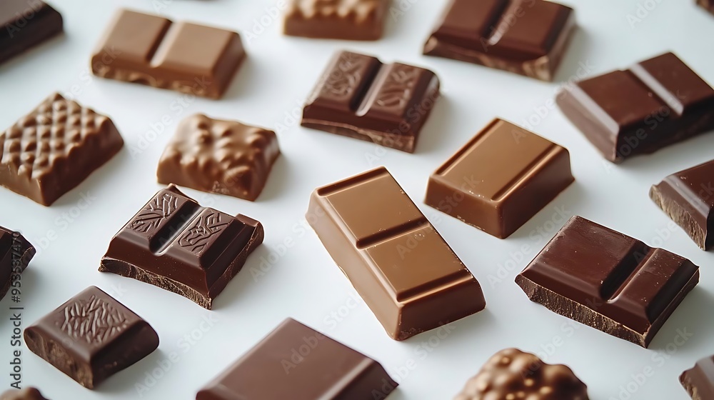 Close Up of Assorted Chocolate Bars on White Background - Photo Close Up of Assorted Chocolate Bars on White Background - Photo