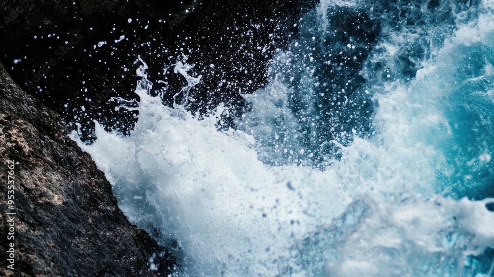 Dynamic Ocean Waves Crashing Against Rocky Shoreline Captured in High-Speed Photography Dynamic Ocean Waves Crashing Against Rocky Shoreline Captured in High-Speed Photography