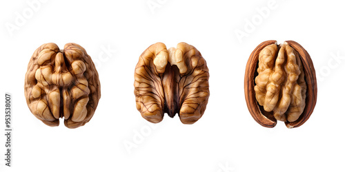 Walnut kernels whole halved and shelled isolated transparent background