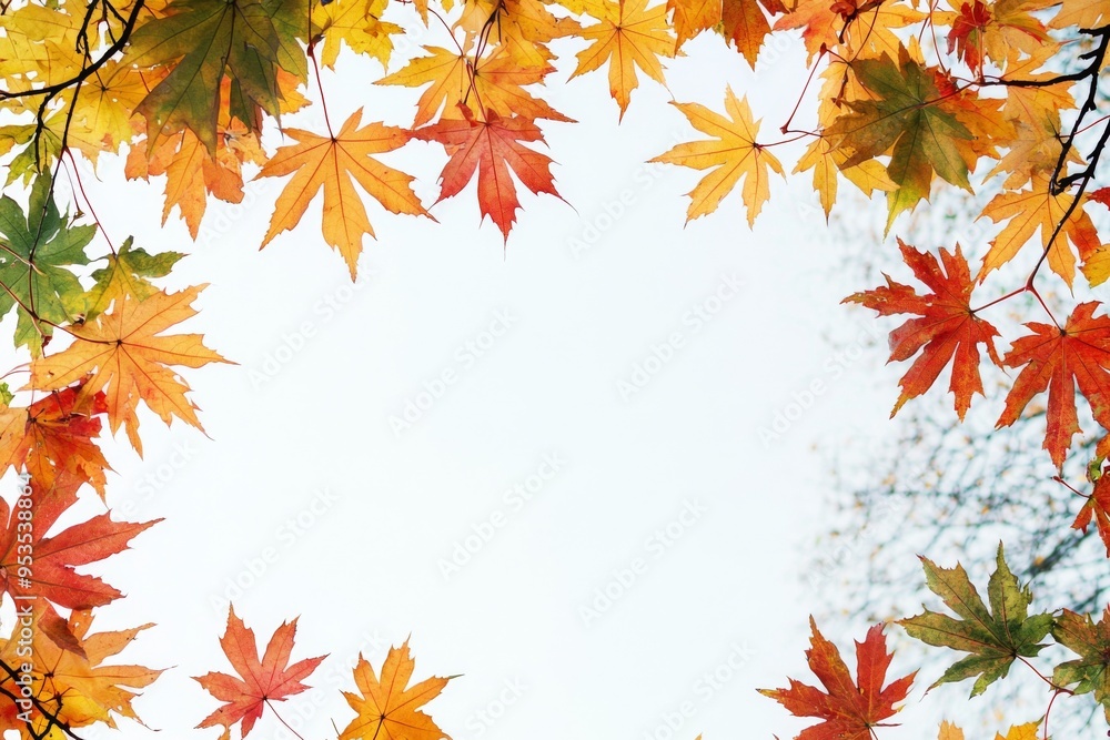 Autumn Maple Leaves Flat Lay White Background created with Generative AI Autumn Maple Leaves Flat Lay White Background created with Generative AI