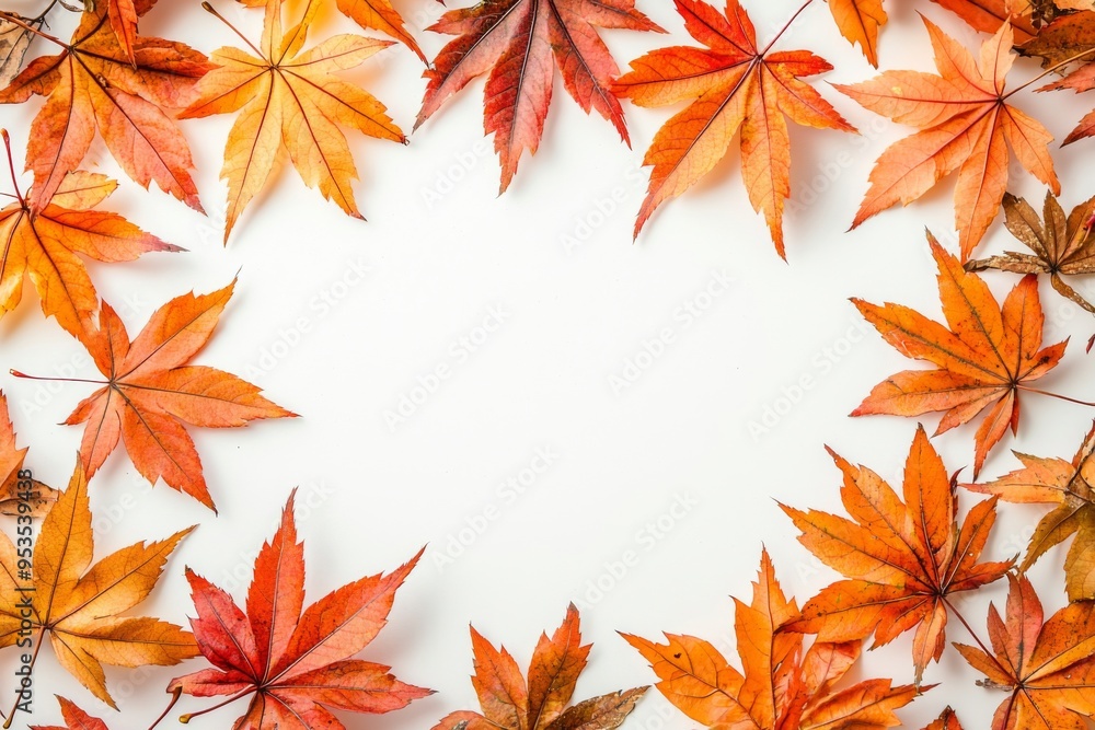 Autumn Maple Leaves Flat Lay White Background created with Generative AI Autumn Maple Leaves Flat Lay White Background created with Generative AI
