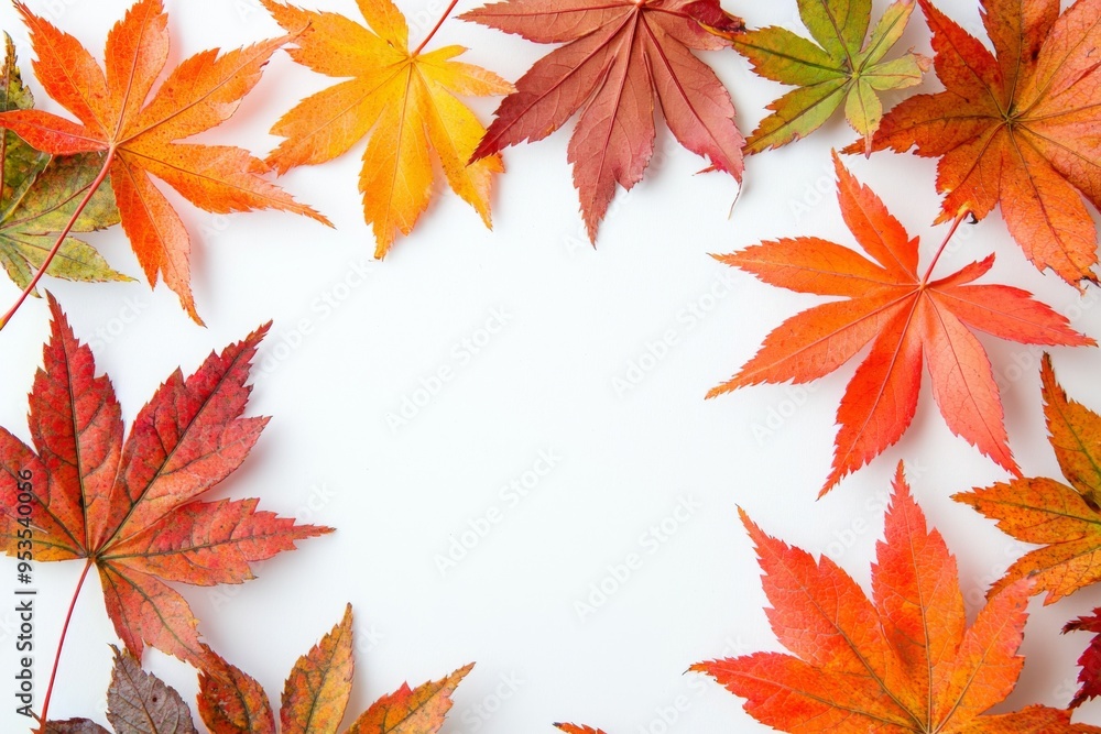 Fototapeta premium Autumn Maple Leaves Flat Lay White Background created with Generative AI