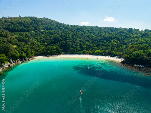 Drone view Beautiful sea in high season at Phuket Thailand