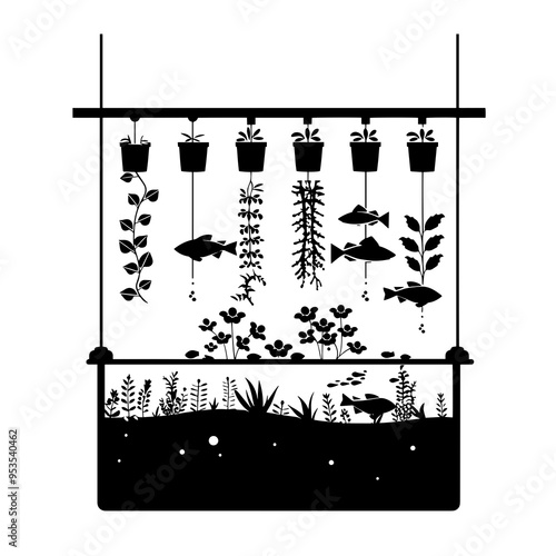 vector silhouette of a Aquaponics