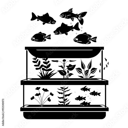 vector silhouette of a Aquaponics