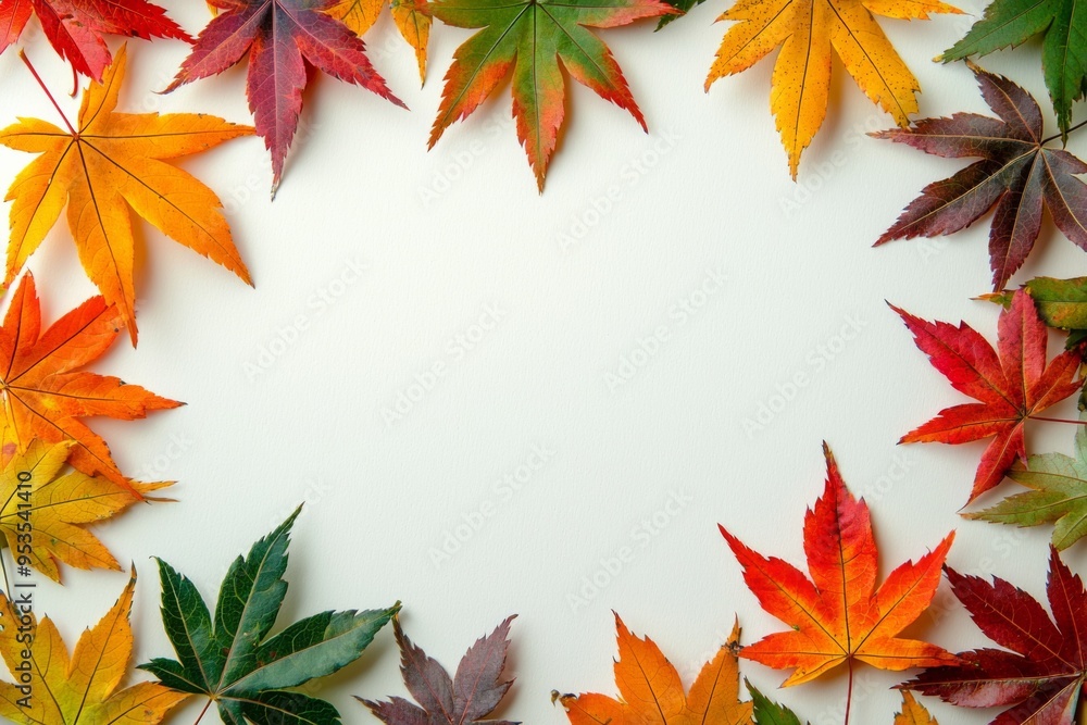Autumn Maple Leaves Flat Lay White Background created with Generative AI Autumn Maple Leaves Flat Lay White Background created with Generative AI