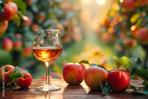 Glass of calvados on a table in the garden