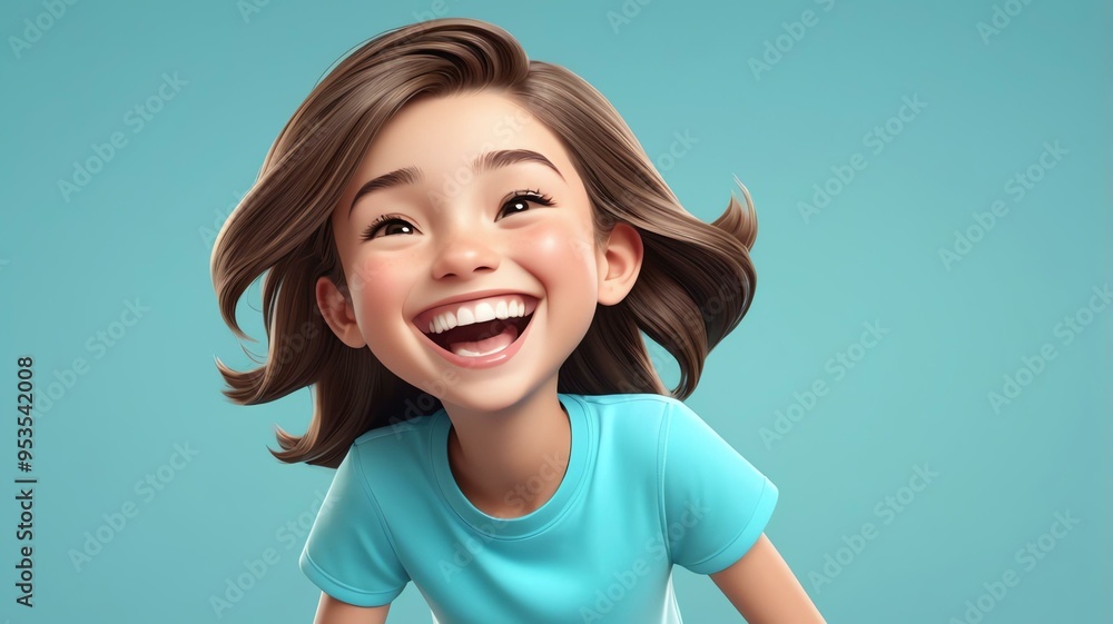 laughing preteen female in cute 3D style background laughing preteen female in cute 3D style background