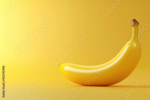 A banana is sitting on a yellow background