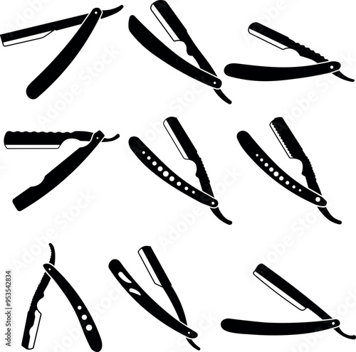Barber razor silhouettes vector illustration set