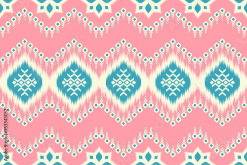 Sweet Pink Color of Ikat pattern, Thai art design, Ikat Ornament style, Ikat Print. Abstract geometric seamless pattern background traditional ethic for clothing, fabric, textile, fashion.