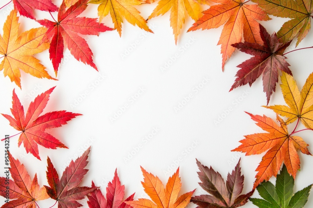 Autumn Maple Leaves Flat Lay White Background created with Generative AI Autumn Maple Leaves Flat Lay White Background created with Generative AI