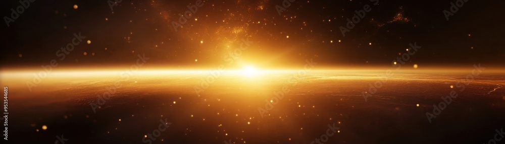 Stunning image of a bright sunrise in space with a golden glow, perfect for sci-fi and cosmic themes.