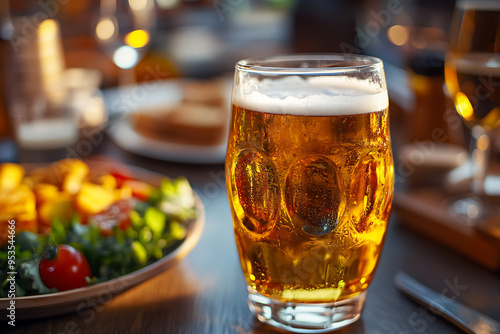 Oktoberfest celebration filled with a festive atmosphere, showcasing traditional elements like beer, pretzels, and lively decorations.