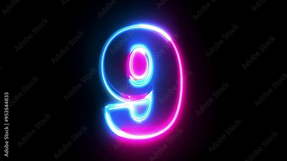 Colorful Neon Light Display of the Number Nine at Night Generative AI Colorful Neon Light Display of the Number Nine at Night Generative AI