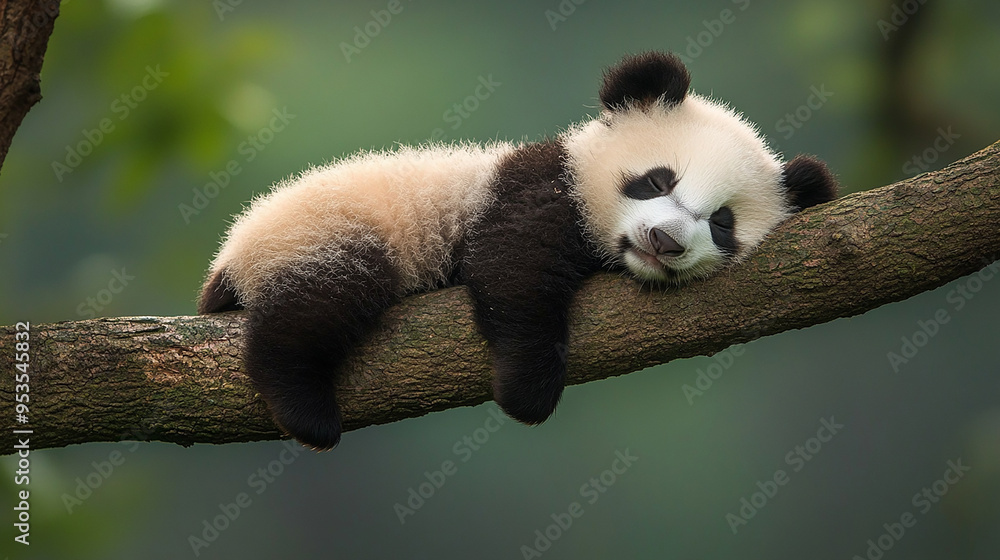 Fototapeta premium lazy panda lying down on the branch tree