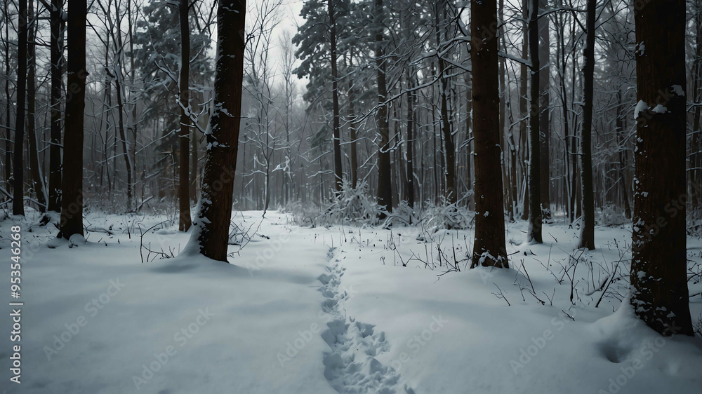 Tranquil snowy woods winter landscape background Tranquil snowy woods winter landscape background