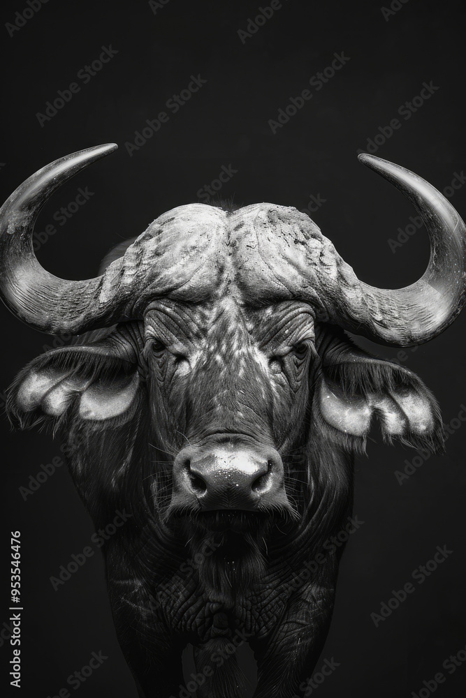 portrait studio photograph of cape buffalo black and white portrait studio photograph of cape buffalo black and white