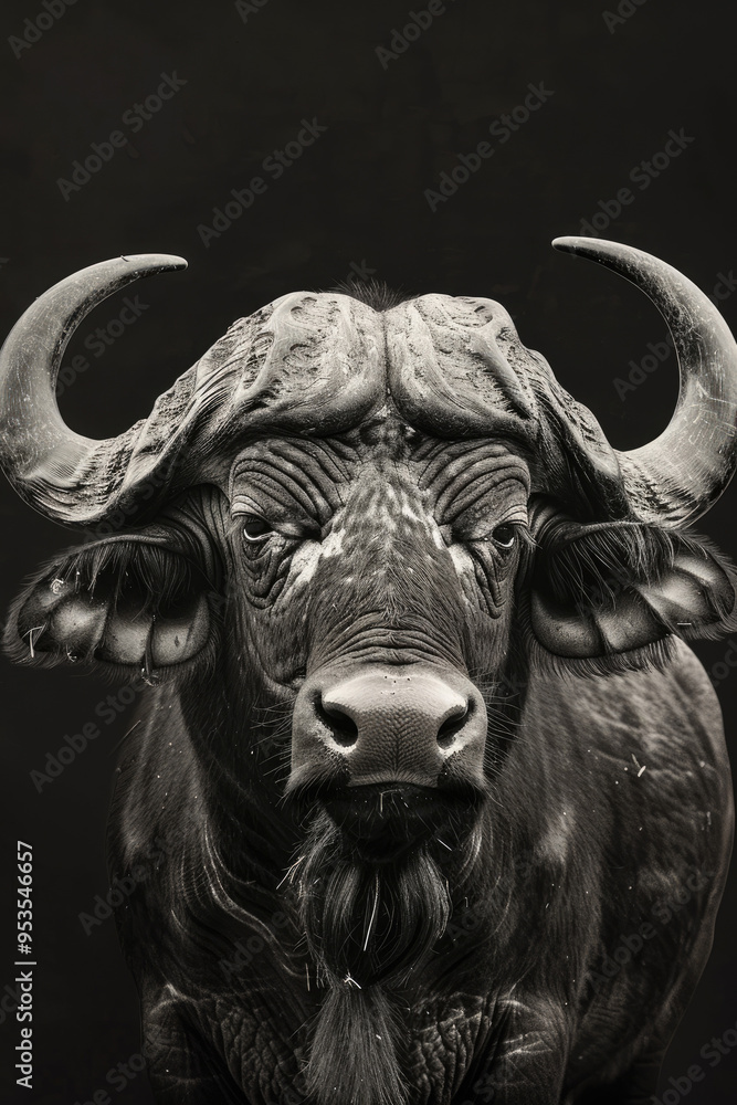 portrait studio photograph of cape buffalo black and white portrait studio photograph of cape buffalo black and white