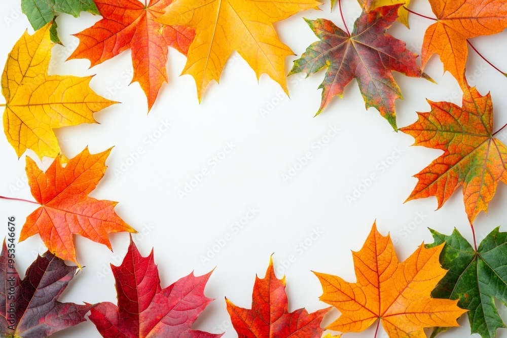 Fototapeta premium Autumn Maple Leaves Flat Lay White Background created with Generative AI