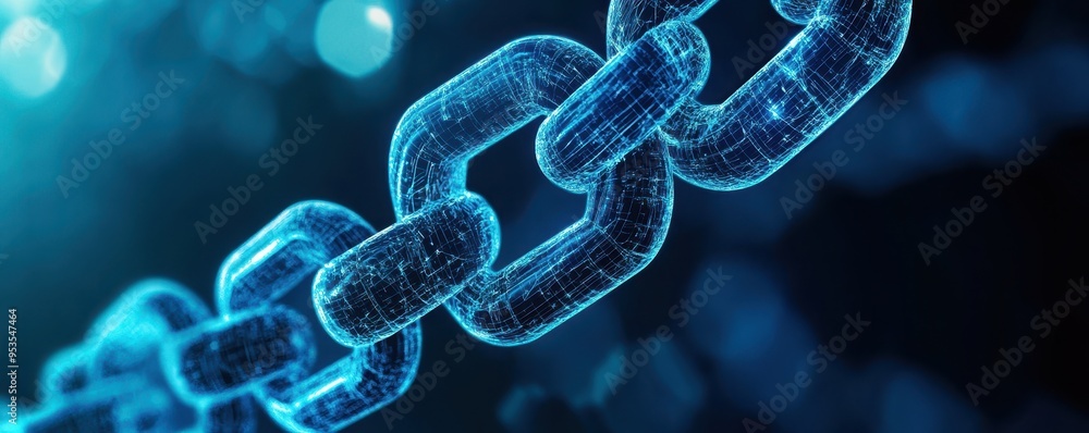 Digital blockchain concept with illuminated blue chain links. Representing cybersecurity, data protection, and technology innovation. Digital blockchain concept with illuminated blue chain links. Representing cybersecurity, data protection, and technology innovation.