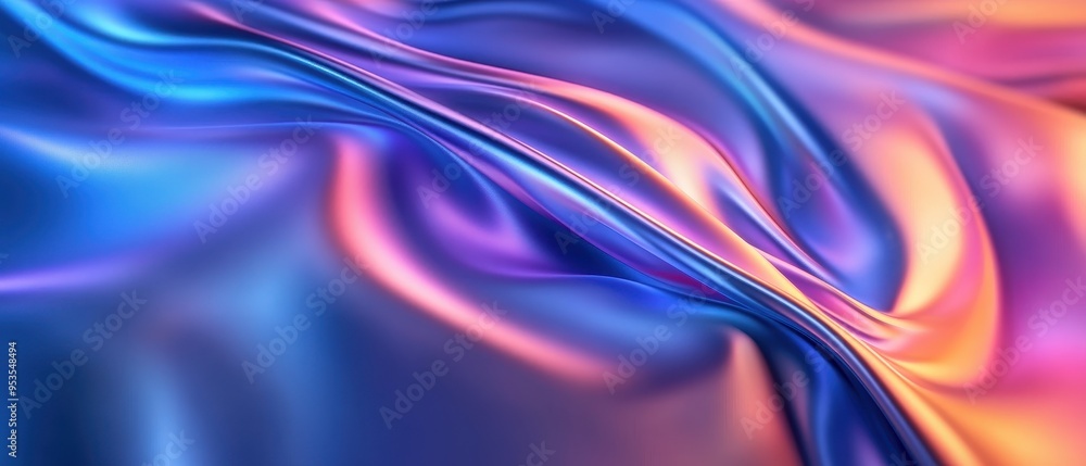A vibrant abstract silk texture showcasing smooth waves of colors in violet, blue, and orange, ideal for backgrounds and designs. A vibrant abstract silk texture showcasing smooth waves of colors in violet, blue, and orange, ideal for backgrounds and designs.