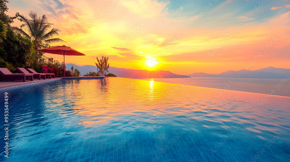 Infinity Pool Sunset Over Tropical Sea Infinity Pool Sunset Over Tropical Sea