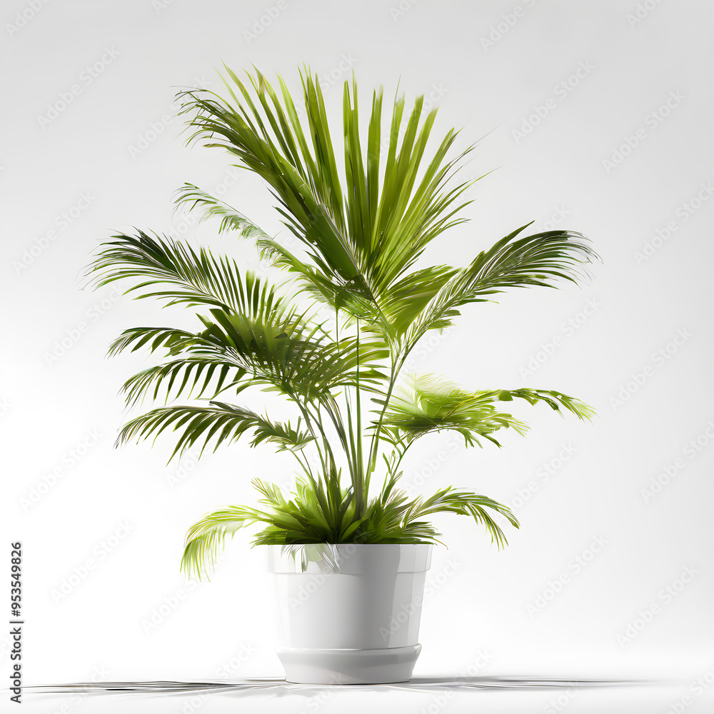 Green areca palm in a white pot,Isolated areca palm on white background,Lush tropical houseplant Green areca palm in a white pot,Isolated areca palm on white background,Lush tropical houseplant