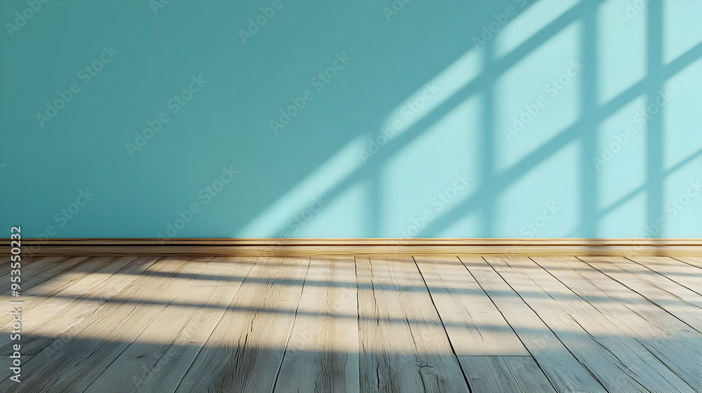 Empty Room with Light Blue Wall and Wooden Floor Empty Room with Light Blue Wall and Wooden Floor