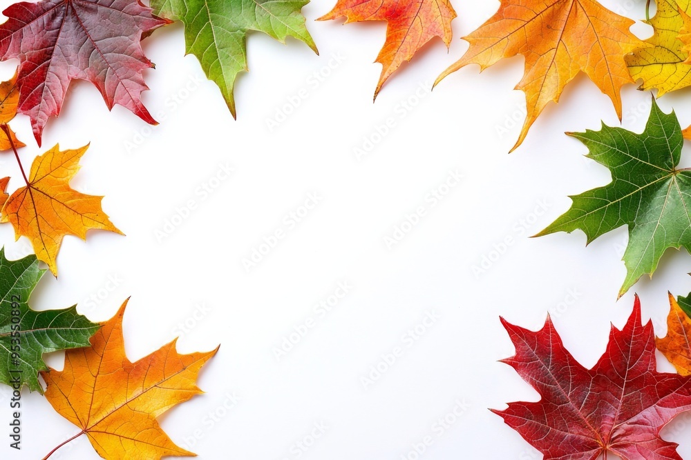 Fototapeta premium Autumn Maple Leaves Flat Lay White Background created with Generative AI