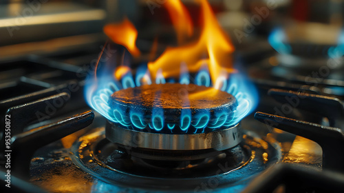 Blue Gas Flame Burning on a Stovetop