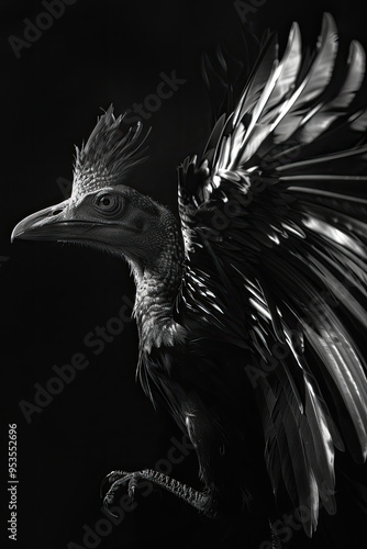 portrait studio photograph of archaeopteryx black and white photo