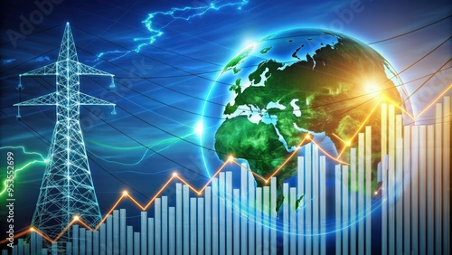 Global rise in electricity prices due to growing demand and shift towards green energy, world market, increase photo