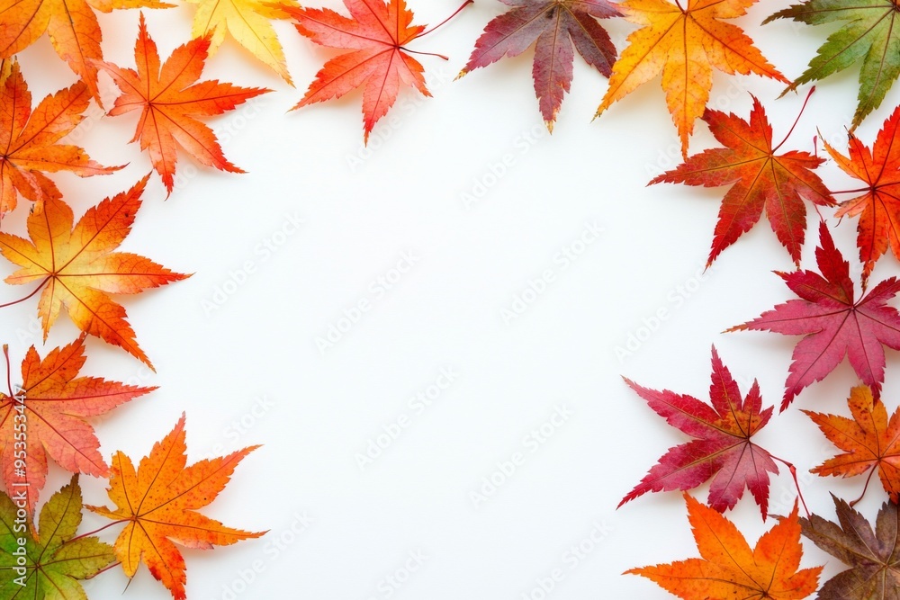 Autumn Maple Leaves Flat Lay White Background created with Generative AI Autumn Maple Leaves Flat Lay White Background created with Generative AI