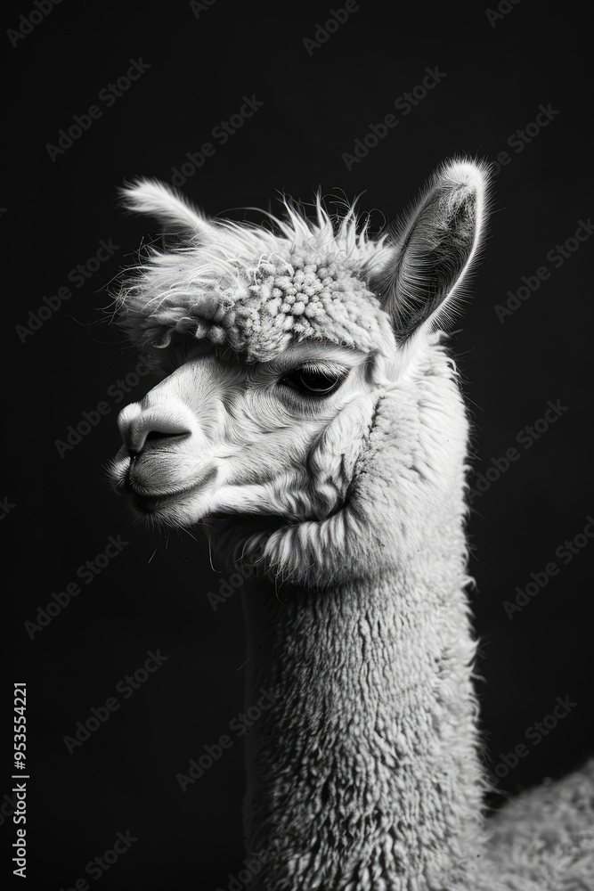 Obraz premium portrait studio photograph of alpaca black and white
