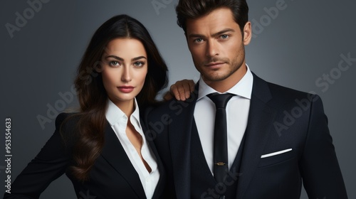 Man and woman in black suits