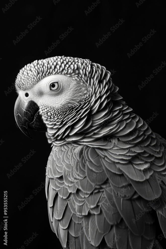 Fototapeta premium portrait studio photograph of african gray parrot black and white