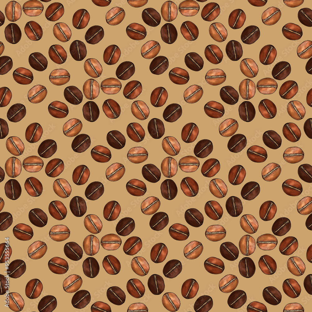 Obraz premium Whimsical Seamless Coffee Beans Pattern 