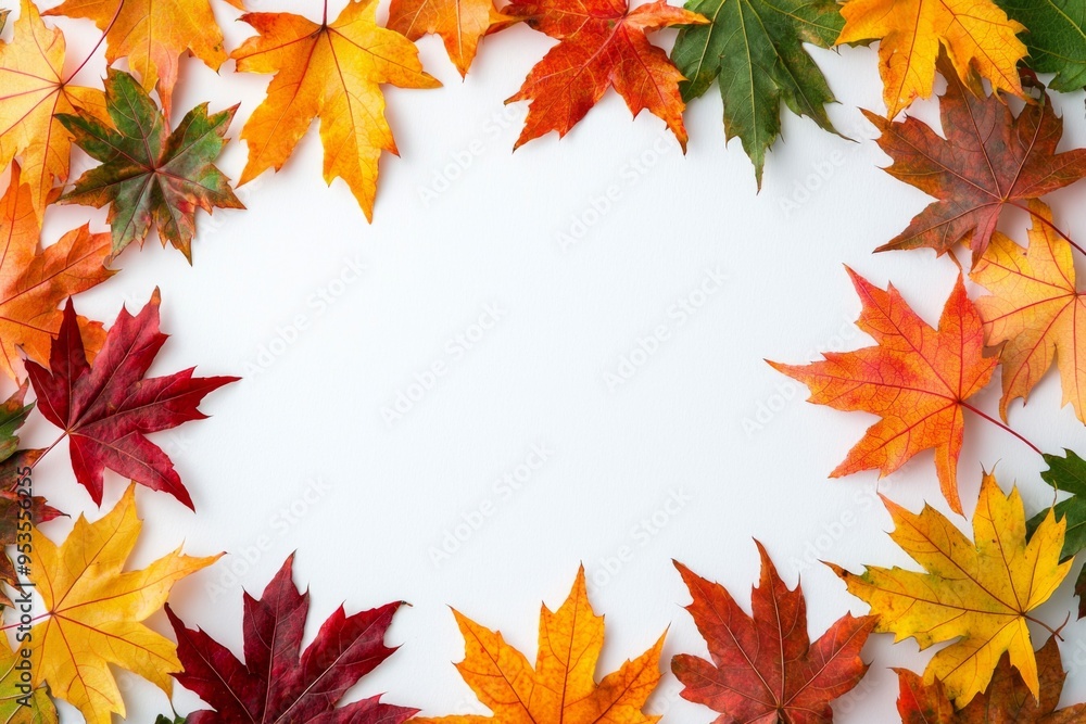 Autumn Maple Leaves Flat Lay White Background created with Generative AI Autumn Maple Leaves Flat Lay White Background created with Generative AI