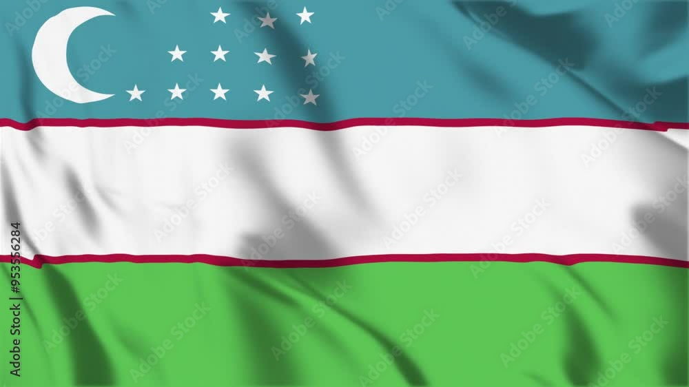 Uzbekistan flag seamless loop animation. The National flag of Uzbekistan is 3d waving Uzbekistan flag seamless loop animation. The National flag of Uzbekistan is 3d waving