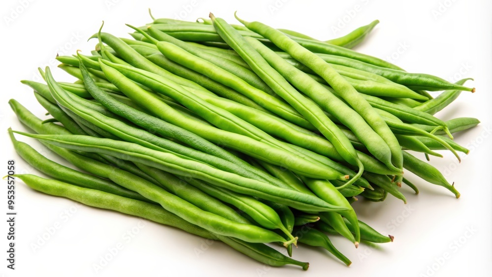 Fresh green French beans on a white background, green beans, French beans, fresh, healthy, organic, vegetables, produce, food Fresh green French beans on a white background, green beans, French beans, fresh, healthy, organic, vegetables, produce, food