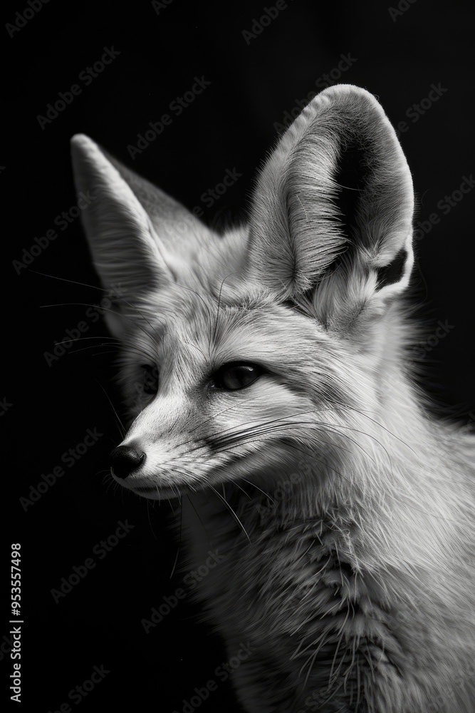 Obraz premium portrait studio photograph of fennec fox black and white