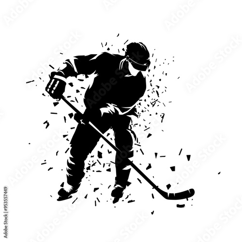 Ice hockey player, isolated vector silhouette, ink drawing