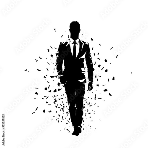 Business man walking forward, abstract vector silhouette, ink drawing. Isolated business people
