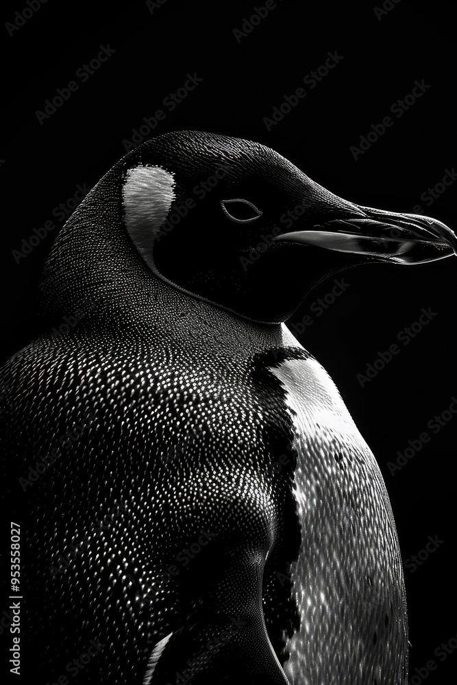 Naklejka premium portrait studio photograph of emperor penguin black and white
